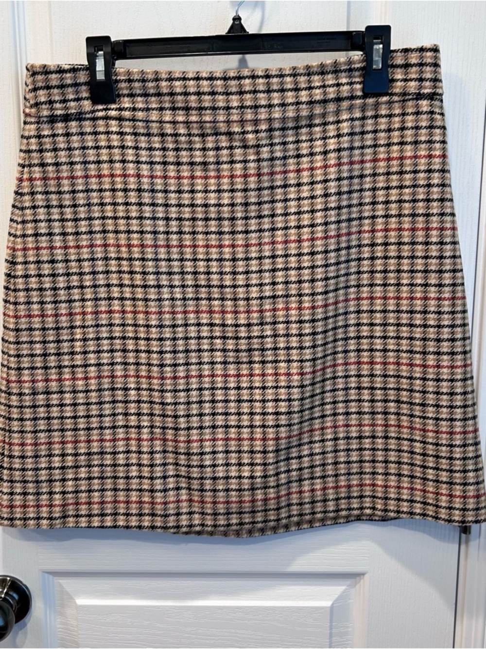 J. Crew Women’s Tan/Cream/Navy/Red Plaid Lined Back Zip 20” Long Sz 12 Skirt NWT